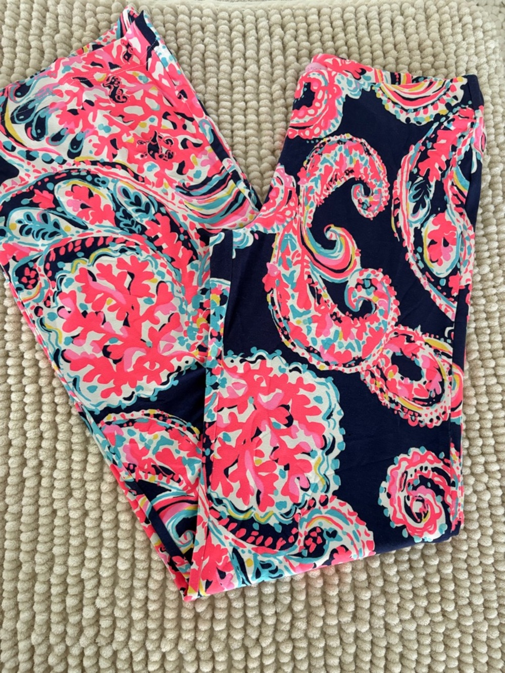 Lilly Pulitzer - Navy Pink Paisley Print Wide Leg Palazzo Pants